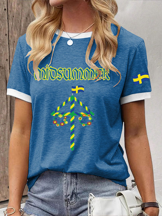 T-shirt décontracté imprimé Midsummer pour femmes