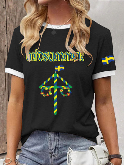 T-shirt décontracté imprimé Midsummer pour femmes
