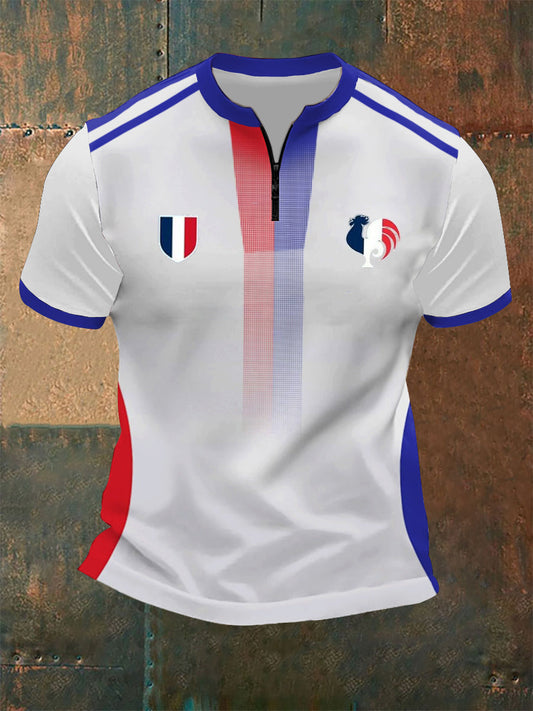 T-shirt à manches courtes avec fermeture à glissière French Flag Design pour homme Blanc / S