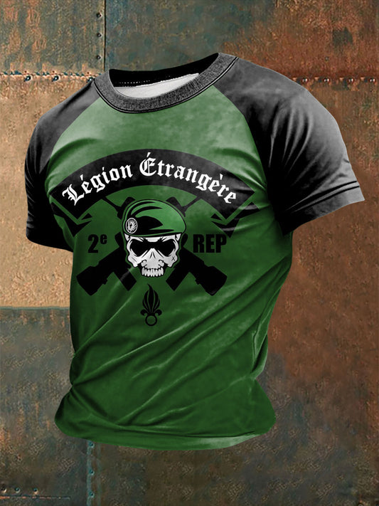 T-shirt à manches courtes imprimé de la Légion étrangère française pour homme Vert / S