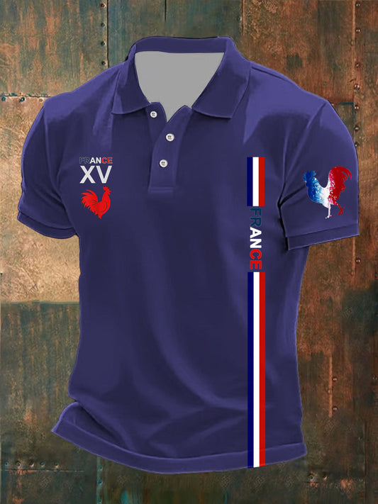 Polo imprimé France XV Le Coq Gaulois pour homme Bleu / S