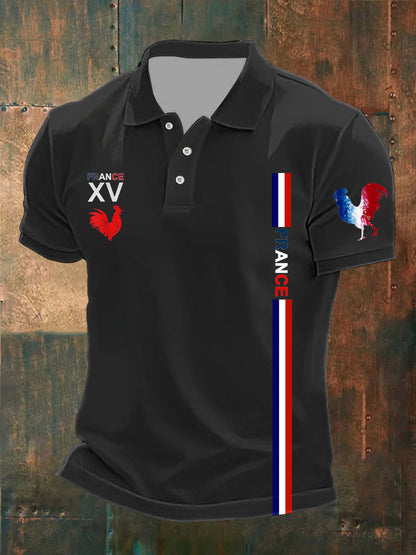 Polo imprimé France XV Le Coq Gaulois pour homme Noir / S