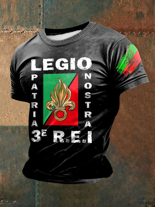 T-shirt à manches courtes imprimé de la Légion étrangère française pour homme Noir / S