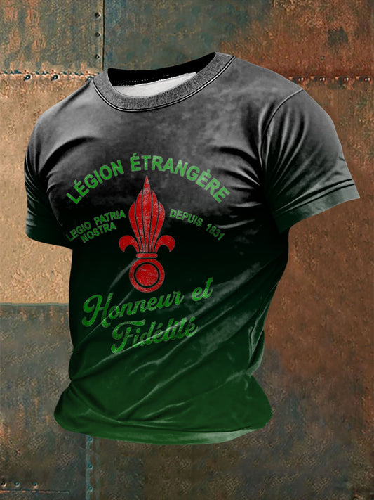 T-shirt à manches courtes imprimé de la Légion étrangère française pour homme Noir / S