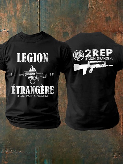 T-shirt à manches courtes imprimé de la Légion étrangère française pour homme Noir / S