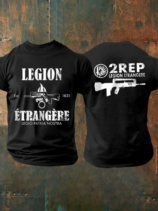T-shirt à manches courtes imprimé de la Légion étrangère française pour homme Noir / S