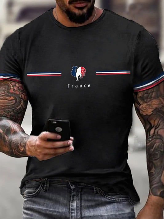T-shirt à manches courtes à imprimé français pour hommes Noir / S