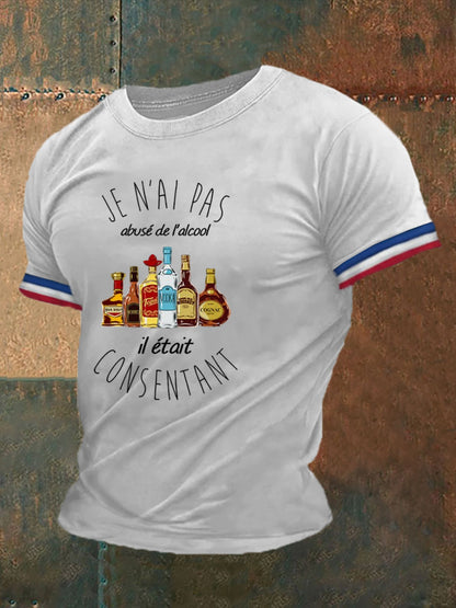 T-shirt à manches courtes imprimé d’ humour sur l’Alcool Homme Blanc / S