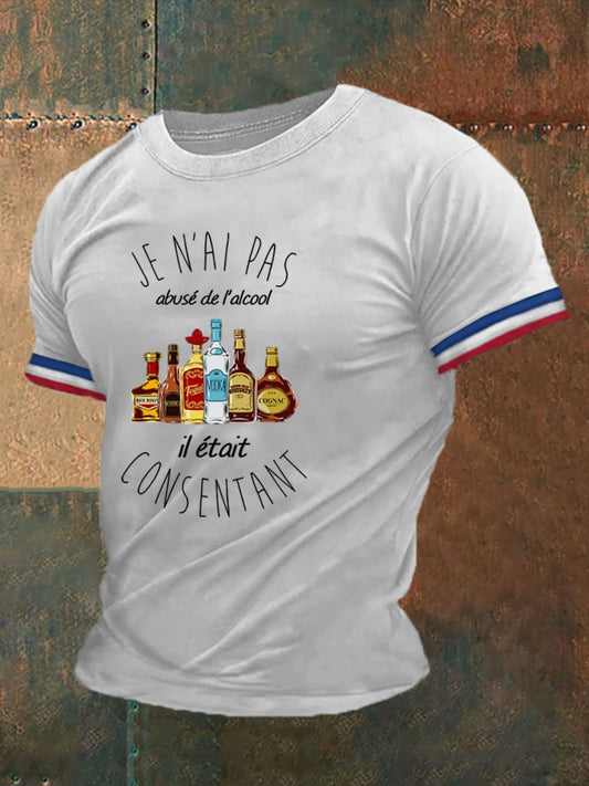 T-shirt à manches courtes imprimé d’ humour sur l’Alcool Homme Blanc / S
