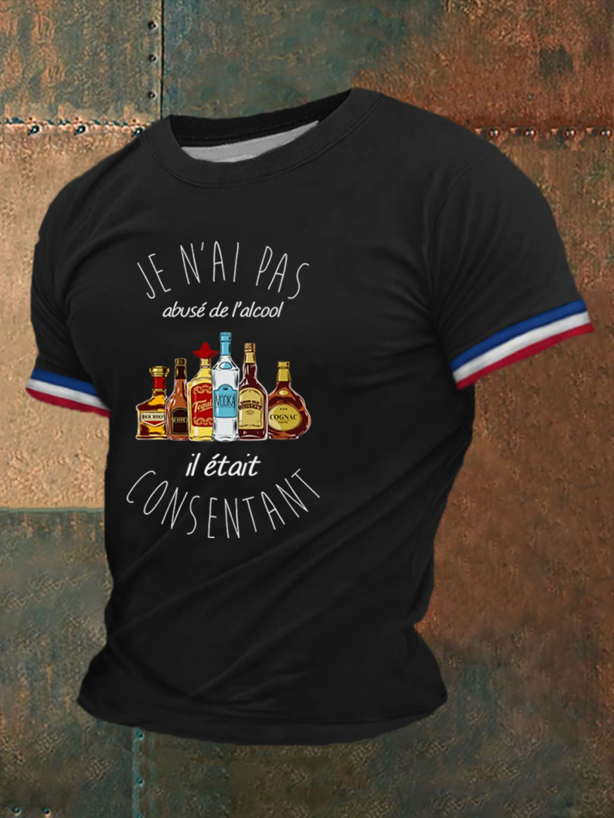T-shirt à manches courtes imprimé d’ humour sur l’Alcool Homme Noir / S