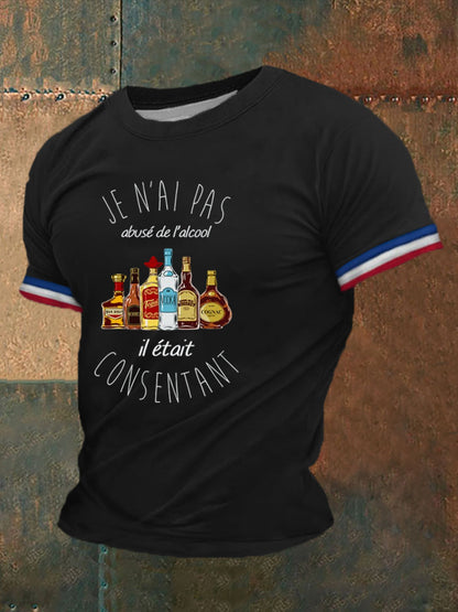 T-shirt à manches courtes imprimé d’ humour sur l’Alcool Homme Noir / S