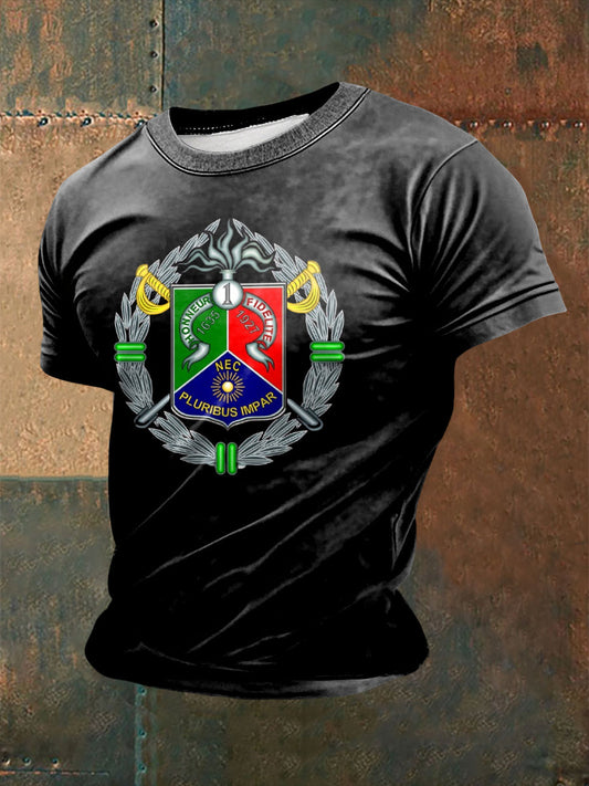 T-shirt à manches courtes imprimé de la Légion étrangère française pour homme Noir / S