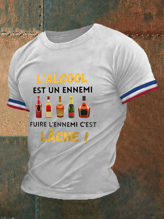T-shirt à manches courtes imprimé Alcool Biere Vodka Vin Pastis pour homme Blanc / S