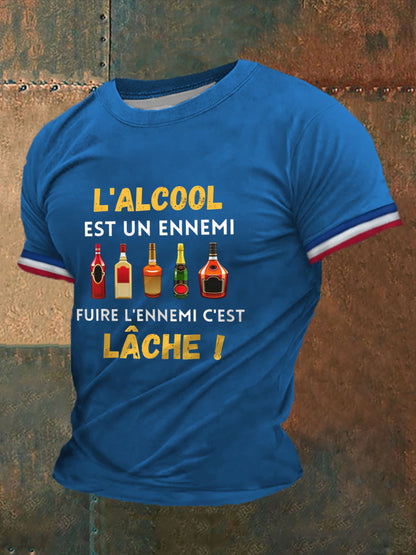 T-shirt à manches courtes imprimé Alcool Biere Vodka Vin Pastis pour homme Bleu / S