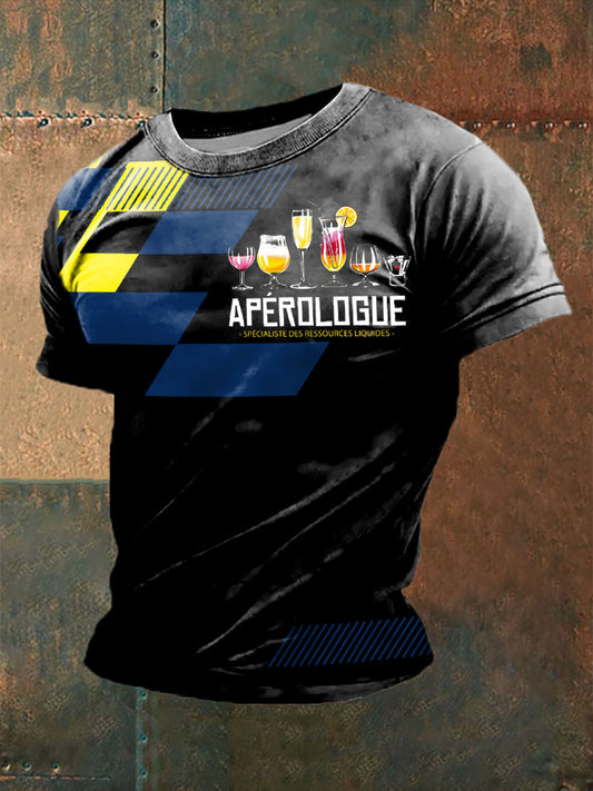 T-shirt à manches courtes imprimé Apérologue Homme Noir / S
