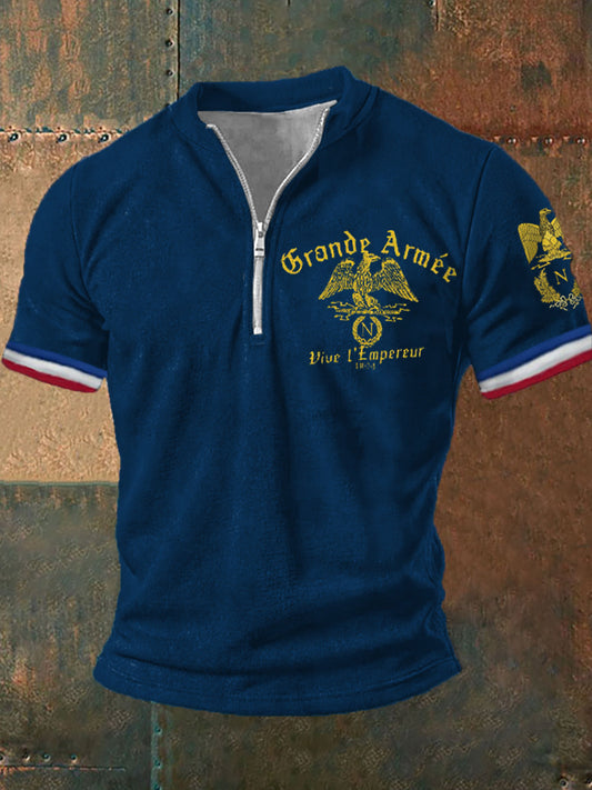 Polo manches courtes zippé Grande Armée Print pour homme Bleu Marine / S