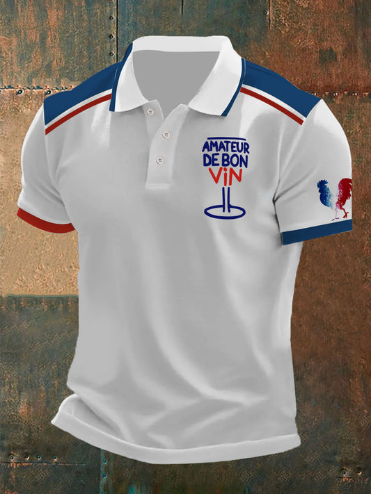 Polo Homme Amateur de bon vin Imprimé Blanc / S