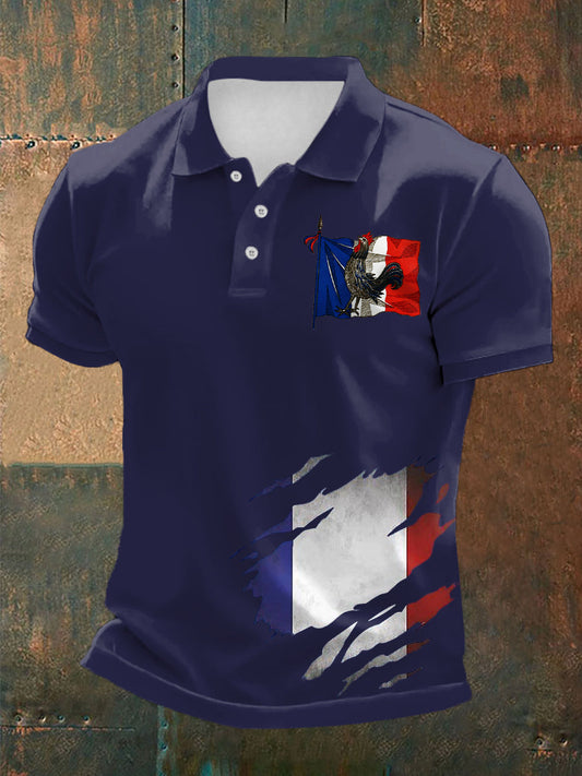 Polo à manches courtes imprimé Le Coq gaulois Homme Bleu Marine / S