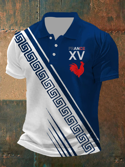 Polo imprimé France pour homme bleu / S
