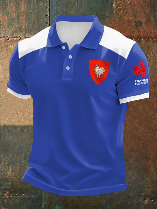 Polo à manches courtes France Rugby Print pour homme Bleu / S