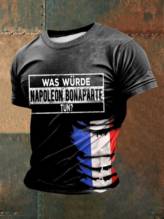 T-shirt Napoléon French Quote imprimé à manches courtes Homme Noir / S