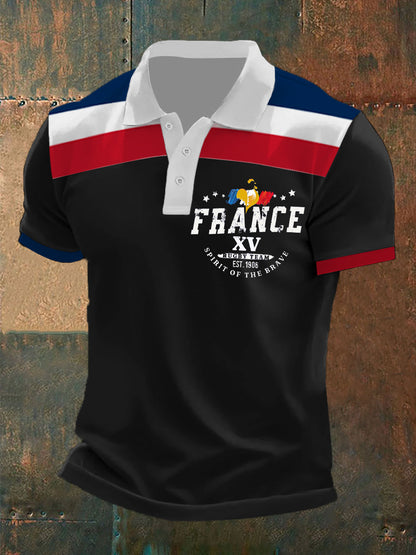 Polo à manches courtes France Rugby Spirit Of The Brave pour homme Noir / S