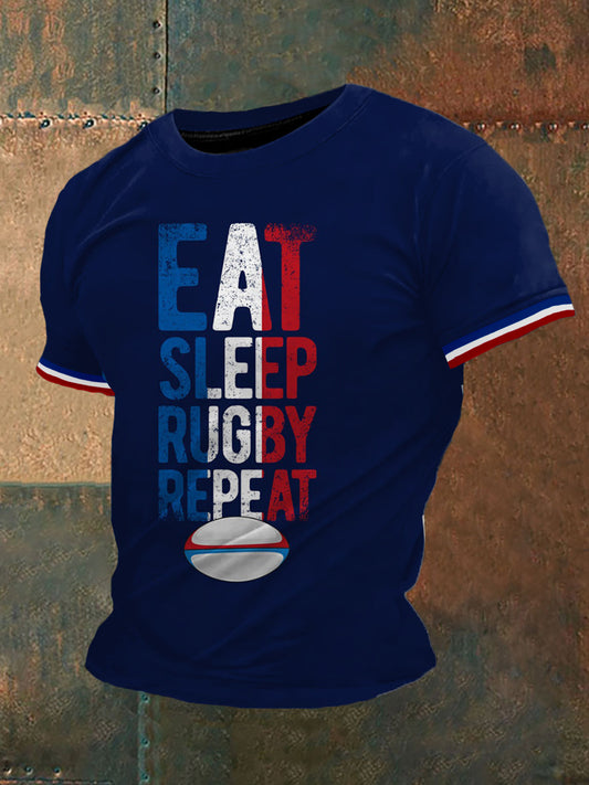 T-shirt manches courtes à répétition de rugby Eat Sleep pour homme Bleu Marine / S
