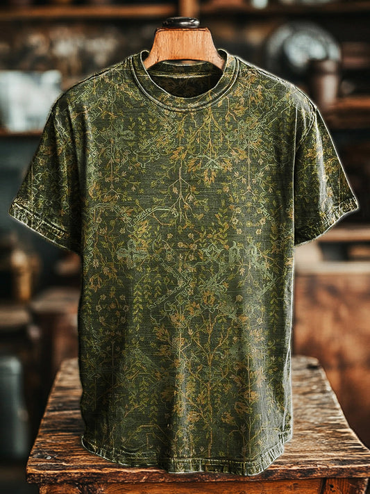 Retro Botanical Floral Print Casual T-shirt à manches courtes pour hommes
