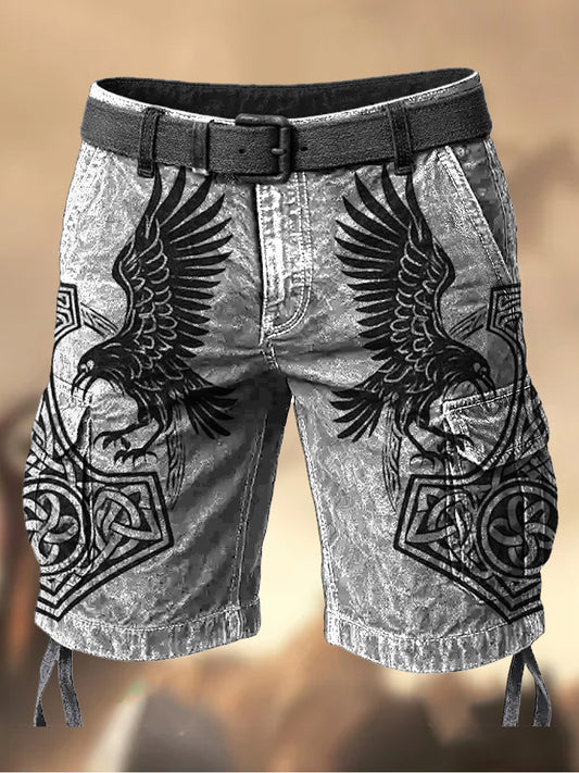 Vintage Viking Graphic Imprimé Texture Casual Cargo Shorts pour hommes