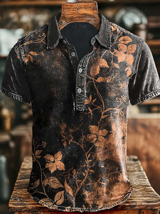 Vintage Abstract Art Floral Print Casaul Polo à manches courtes