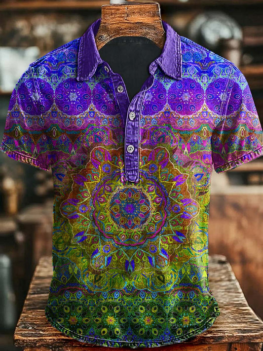Polo à manches courtes à imprimé mandala coloré