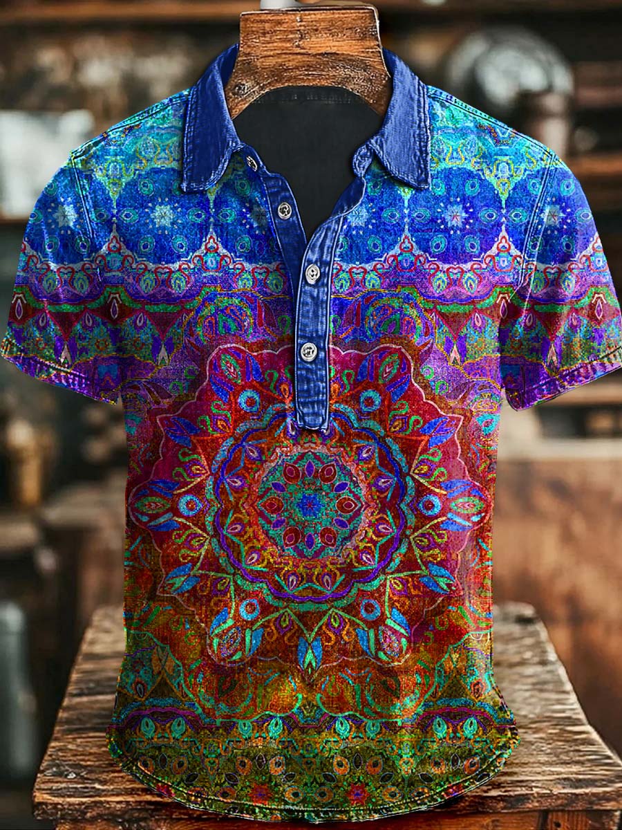 Polo à manches courtes à imprimé mandala coloré