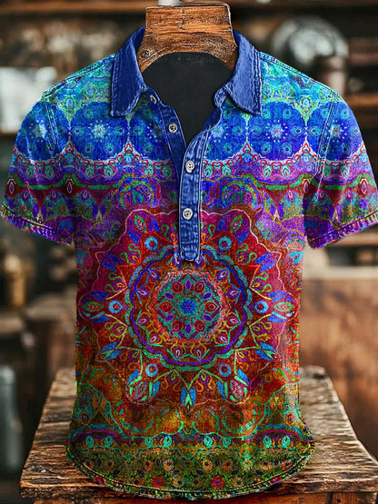 Polo à manches courtes à imprimé mandala coloré