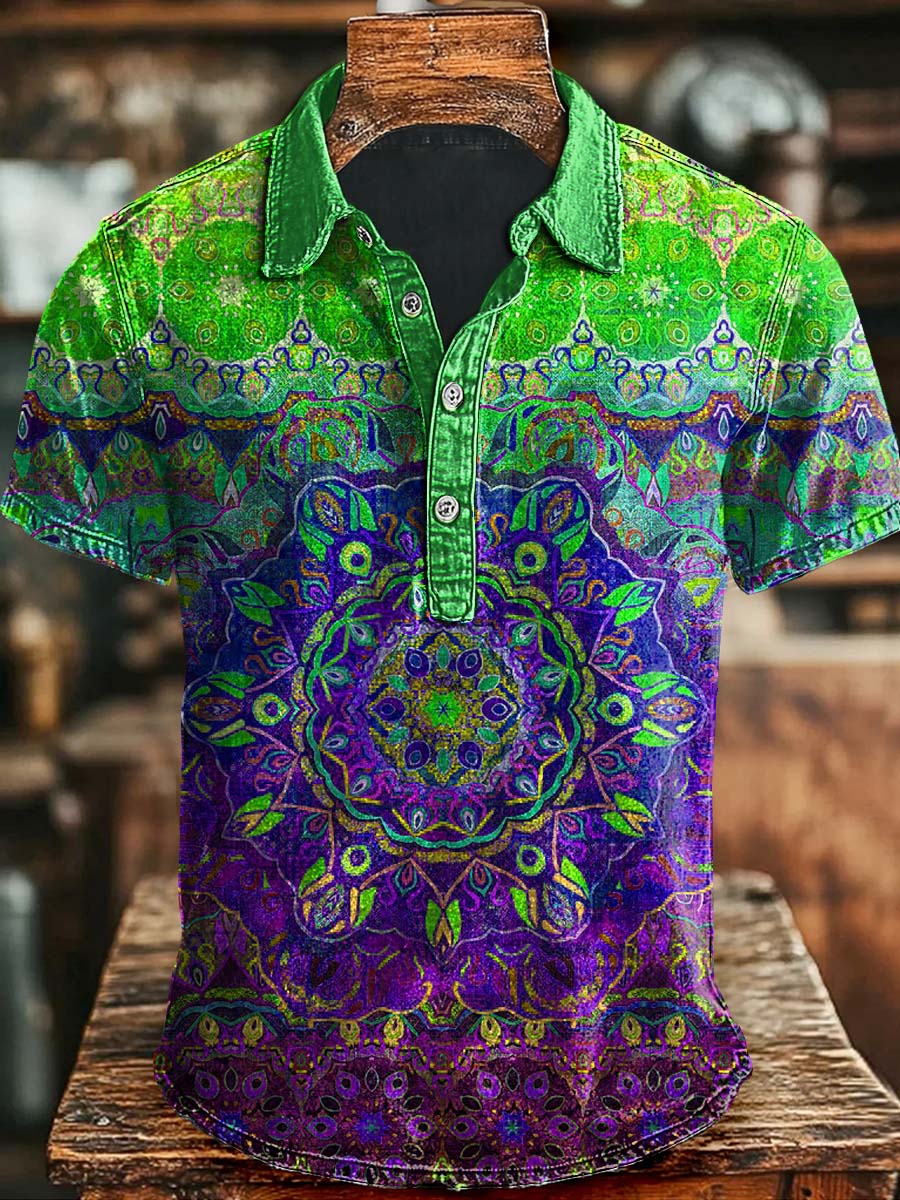 Polo à manches courtes à imprimé mandala coloré