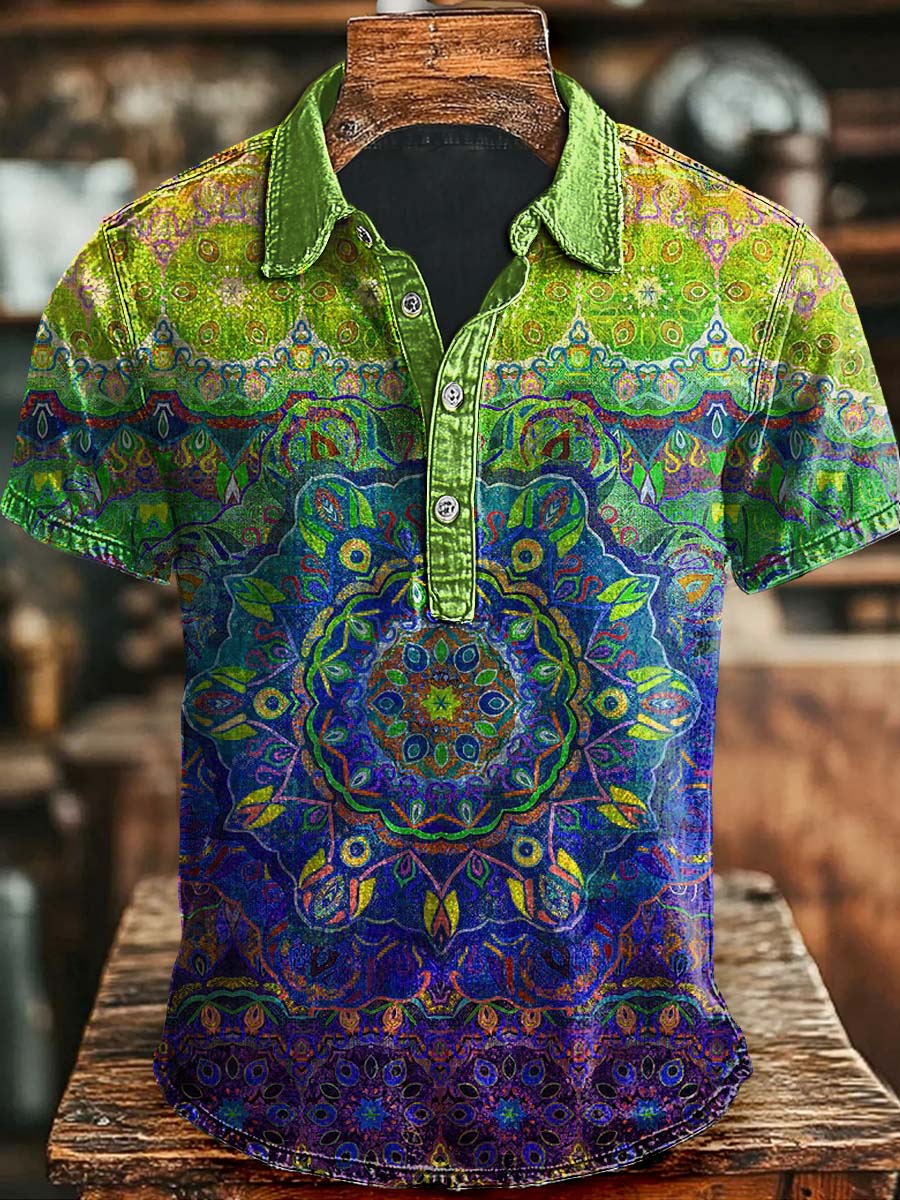 Polo à manches courtes à imprimé mandala coloré