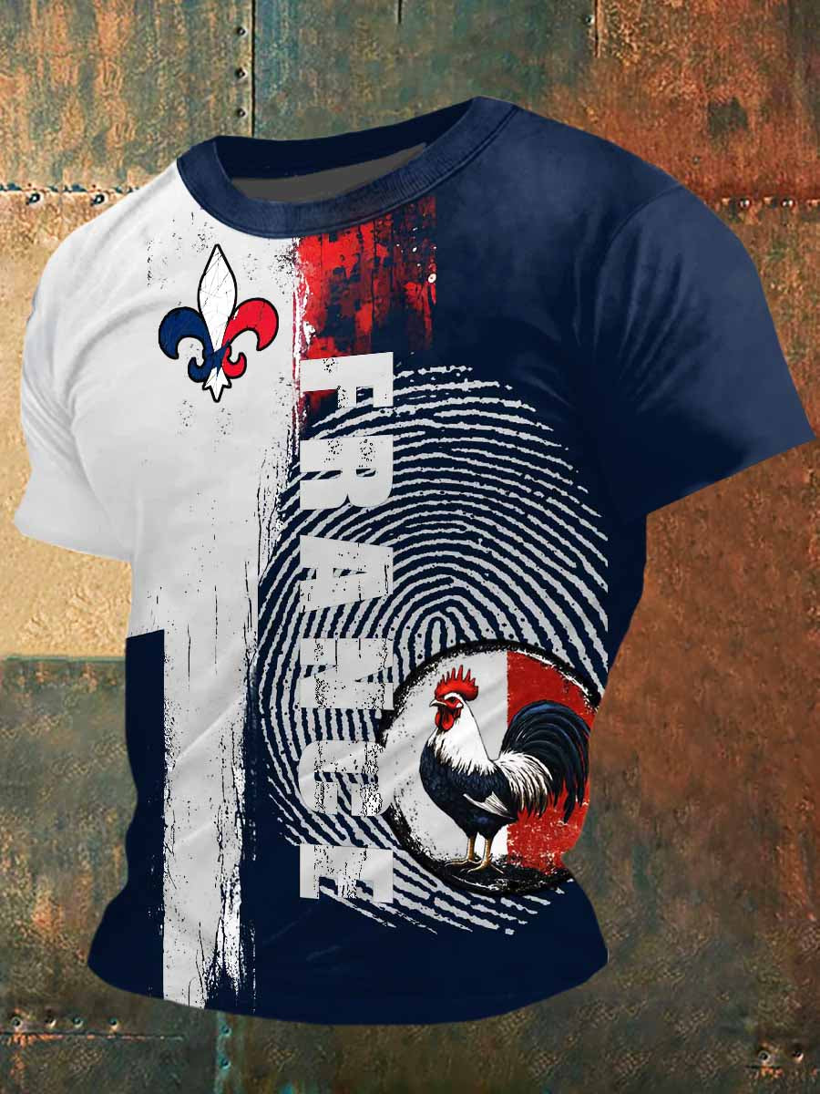 Le coq français Imprimer Vintage Fashion T-shirt à manches courtes