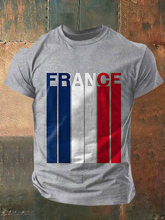 T-shirt à manches courtes France Print Vintage Fashion pour hommes