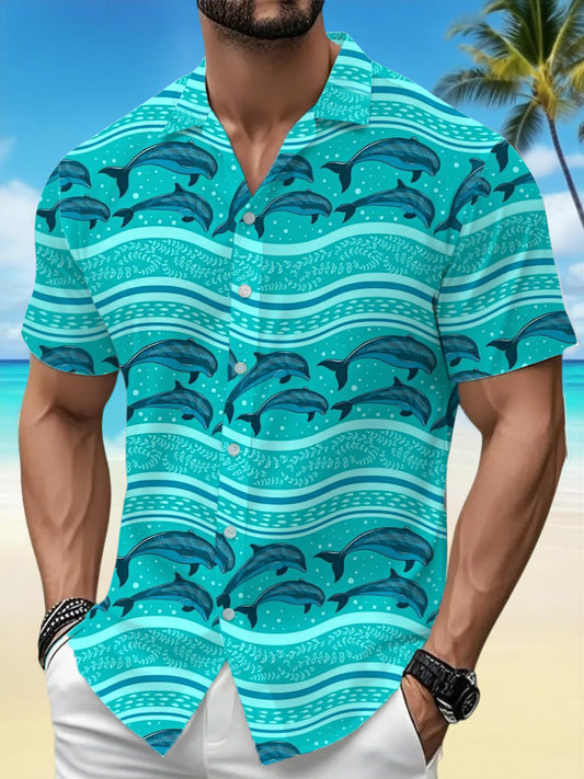 Chemise de vacances décontractée à imprimé dauphin pour hommes