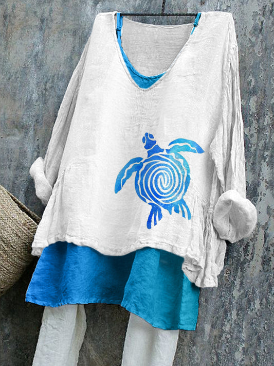 Chemise Femme Sea Turtle Art Print Lin