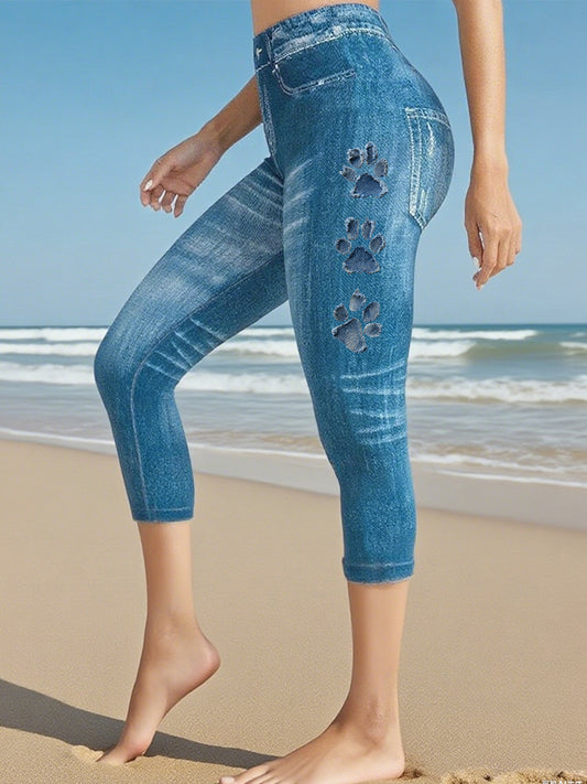 Leggings écourtés Denim Paw pour femmes