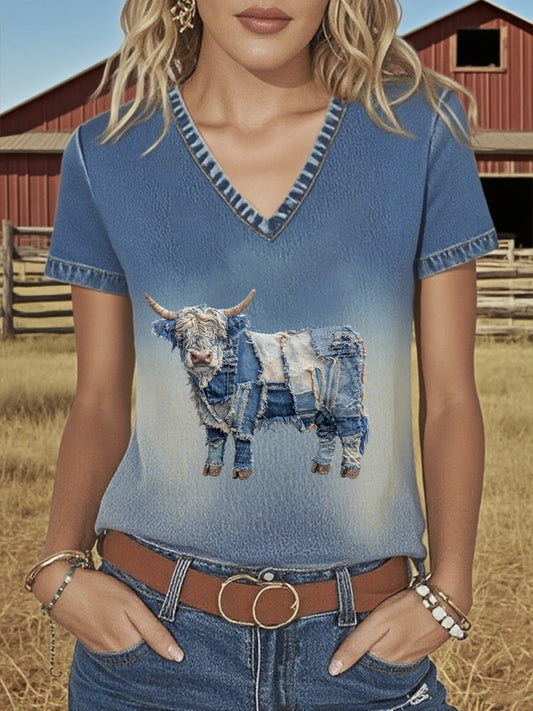 T-shirt Western Highland Cattle Femme