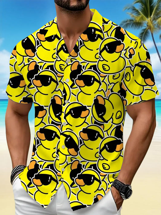 Chemise de vacances décontractée à manches courtes à imprimé cool canards pour hommes