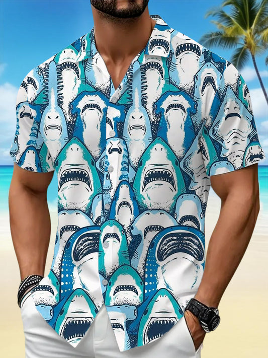 Chemise de vacances décontractée Sharks Print pour hommes