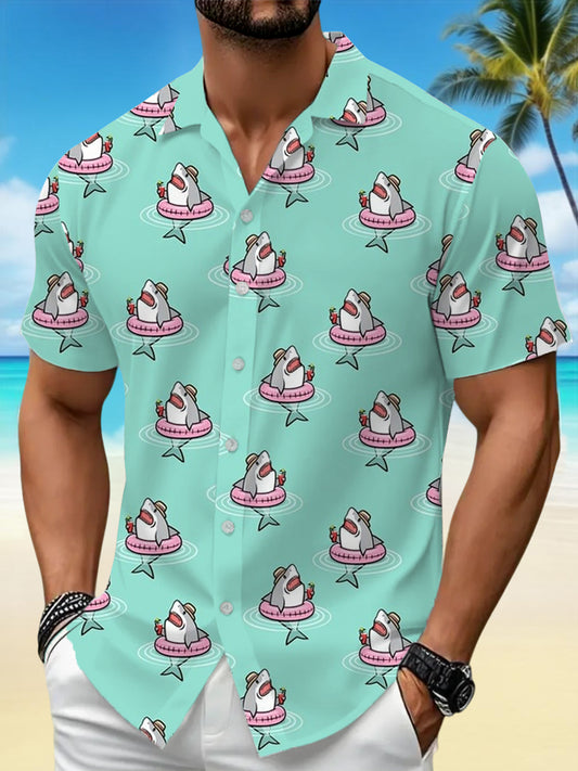 Chemise de vacances décontractée Sharks Print pour hommes