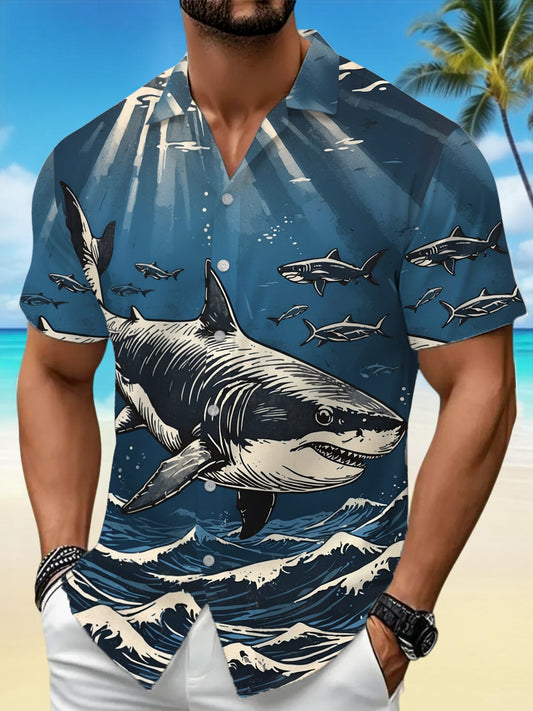Chemise de vacances à manches courtes à imprimé vintage pour hommes