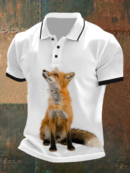 Polo décontracté à motif de renard vintage pour hommes