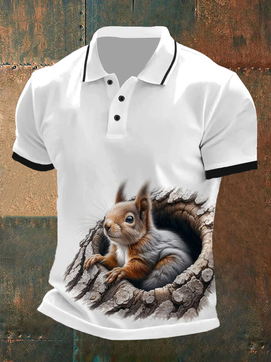 Polo décontracté à motif d'écureuil vintage pour hommes