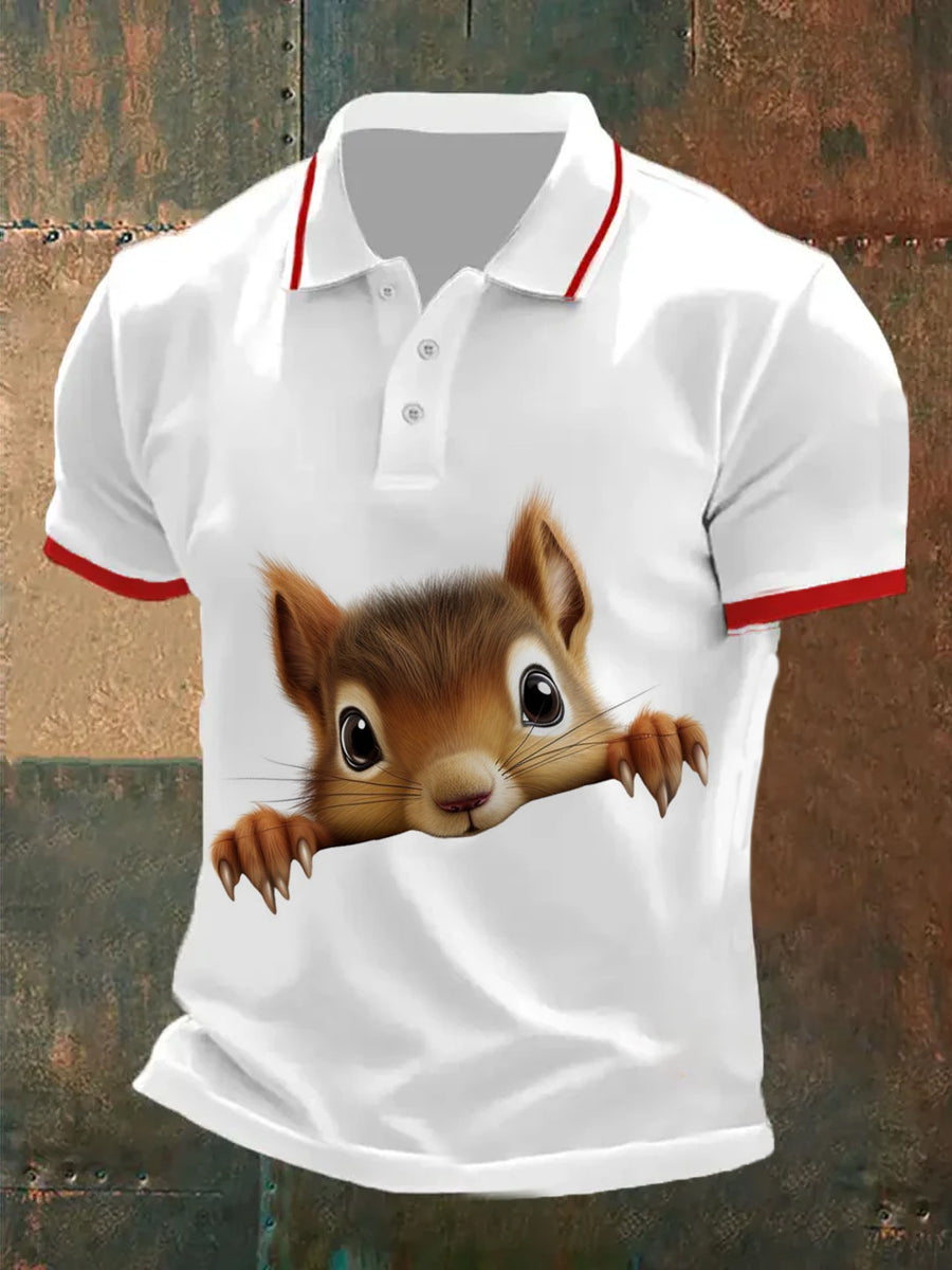 Polo décontracté à motif d'écureuil vintage pour hommes