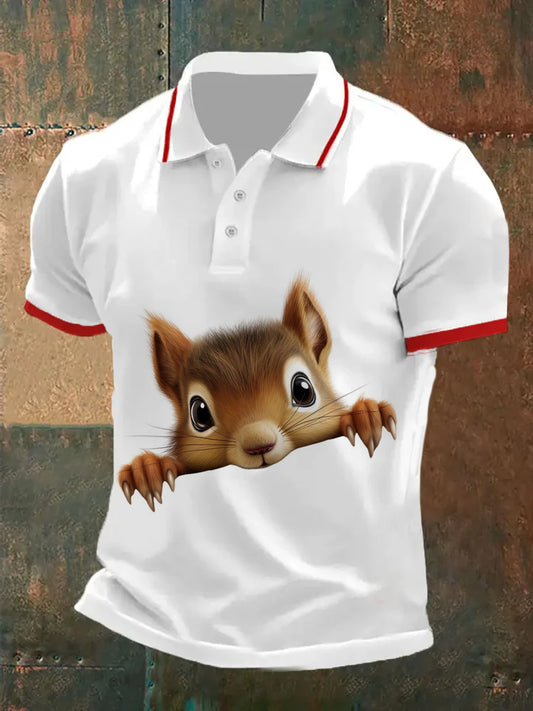 Polo décontracté à motif d'écureuil vintage pour hommes