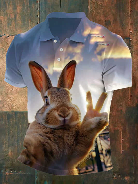 Polo décontracté à motif lapin vintage pour hommes